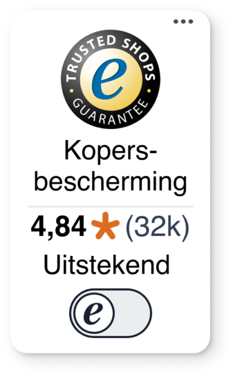 Trustbadge met kopersbescherming, een beoordeling van 4,84 van de 5 sterren en de #trstd login