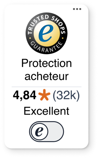 Trustbadge avec la Protection acheteur, une note de 4,84 sur 5 étoiles et le #trstd login